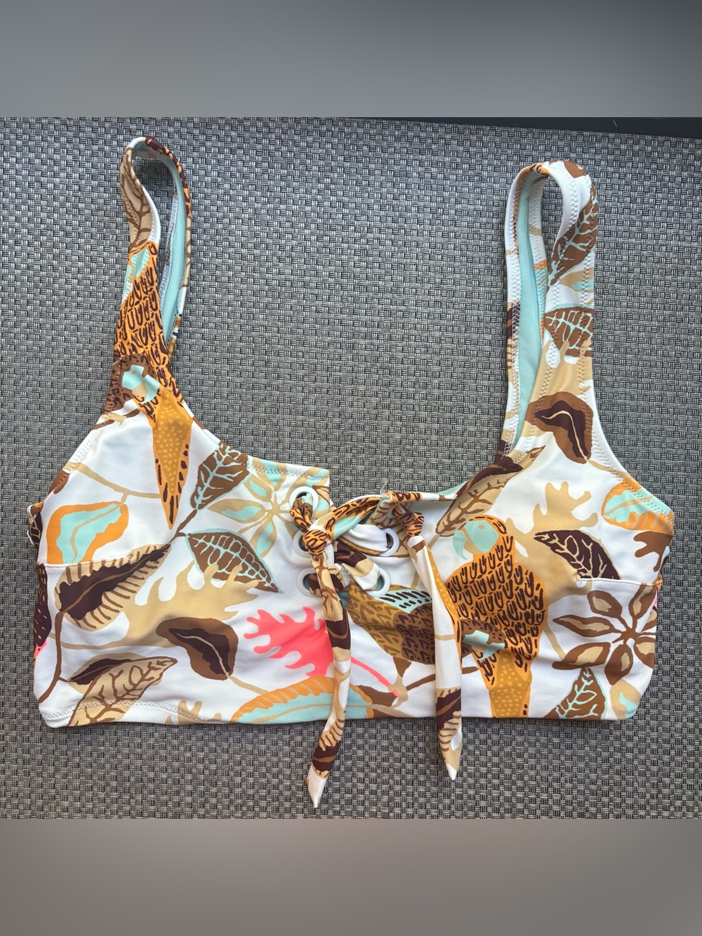 Sz M Aerie Tropical Print Scoop Neck Double Lined Lace-Up Tie Bikini Top